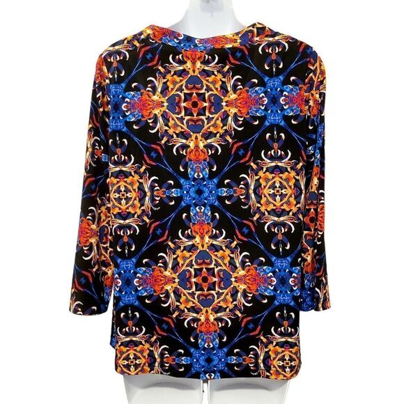 2/$20 Vintage Y2K Indian Pattern Navy Blue Top Blouse Size: Large - Picture 4 of 5